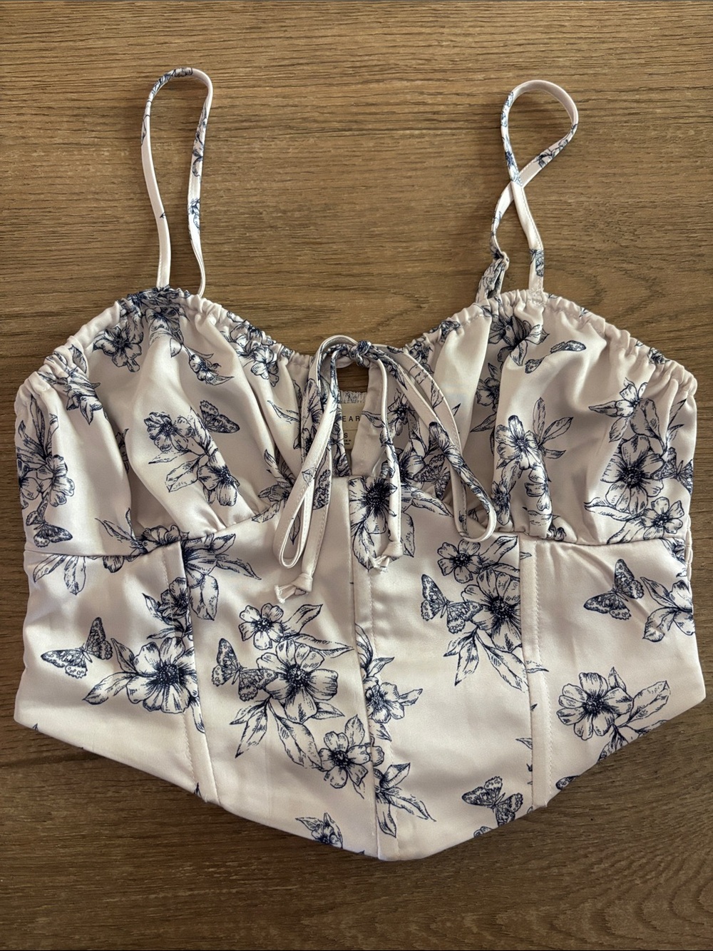 LA Hearts Cream Floral Lace-Up Bustier Crop Top